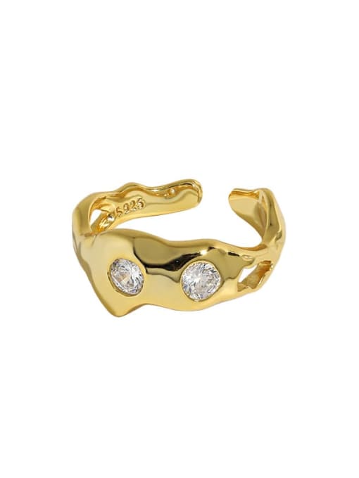 18K gold [No. 13 adjustable] 925 Sterling Silver Rhinestone Irregular Vintage Band Ring